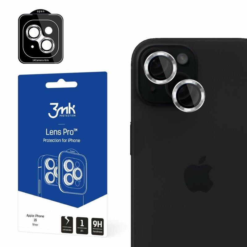 Folie iPhone 15 3mk Lens Protection, argintiu