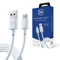 Cablu de date USB-A la USB-C 60W, 3mk Hyper, alb, 1.2m