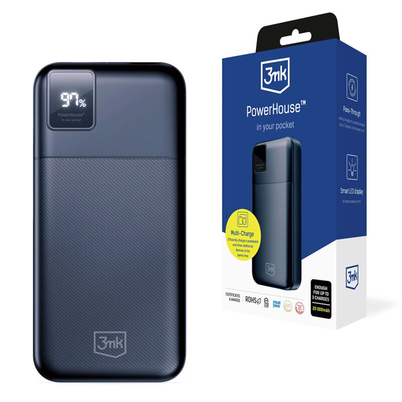 Baterie externa USB 20.000mAh 22.5W, 3mk PowerHouse, negru