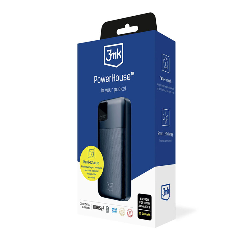 Baterie externa USB 20.000mAh 22.5W, 3mk PowerHouse, negru