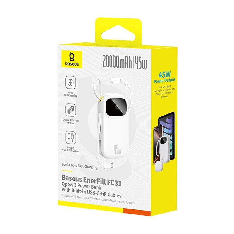 Baterie externa  USB, Type-C, 20000mAh Baseus, alb, E0028D01