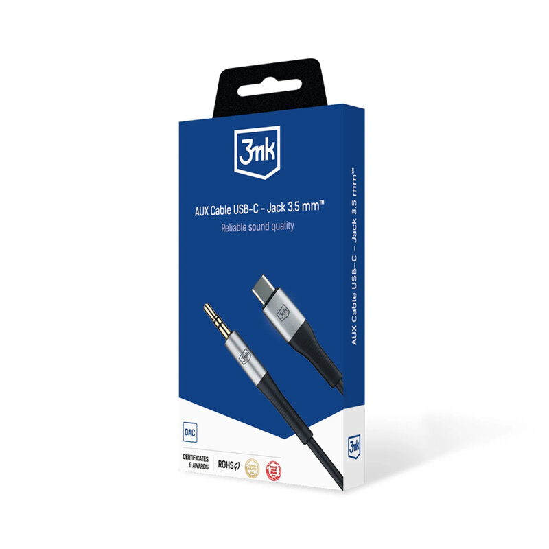 Cablu audio USB-C la Jack 3.5mm DAC, 3mk, negru,  3.5m