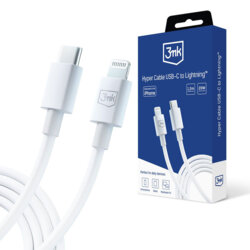 Cablu de date USB-C la Lightning 20W, 3mk Hyper, alb, 1.2m