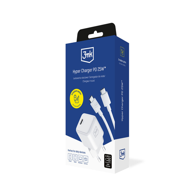 Incarcator de perete USB-C GaN 25W, 3mk Hyper, alb