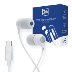 Casti cu fir USB-C in-ear cu microfon, 3mk, alb, 1.2m