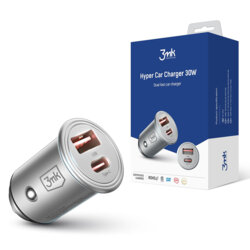 Incarcator auto UBS-A/C 30W, 3mk Hyper, argintiu
