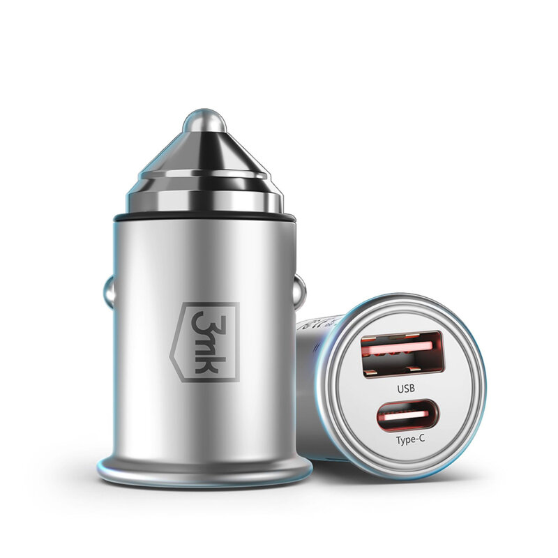 Incarcator auto UBS-A/C 30W, 3mk Hyper, argintiu