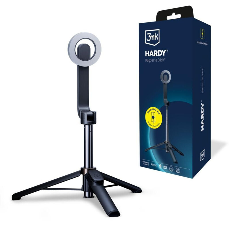 Selfie stick 2in1 cu trepied Bluetooth, 3mk Hardy MagSelfie, negru