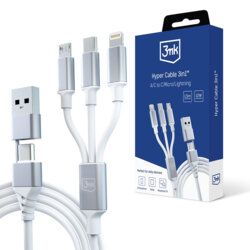 Cablu de date 3in1 12W, 3mk Hyper, alb, 1.5m