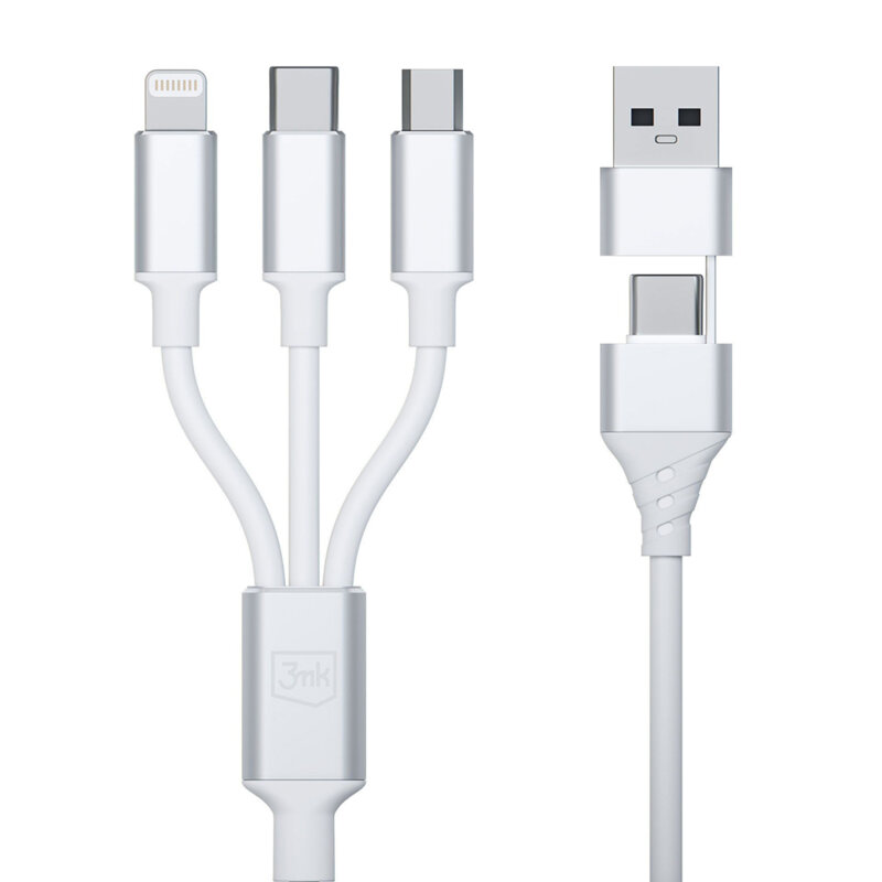 Cablu de date 3in1 12W, 3mk Hyper, alb, 1.5m