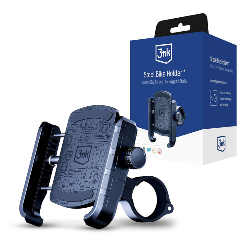Suport bicicleta telefon, 3mk Steel, 60-90mm, negru