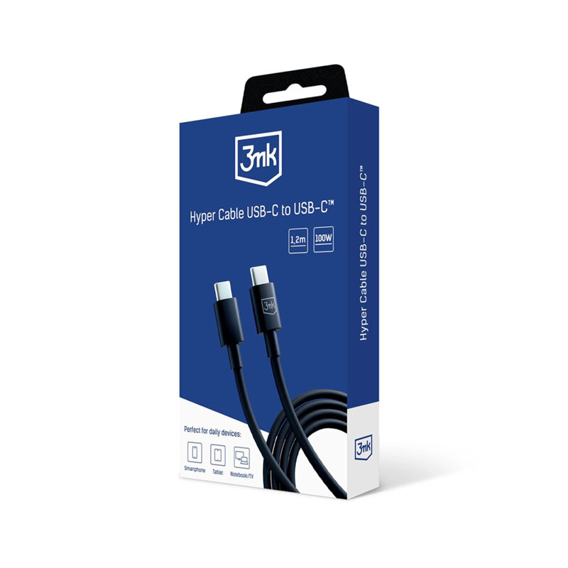 Cablu de date USB-C 100W, 3mk Hyper, negru, 1.2m