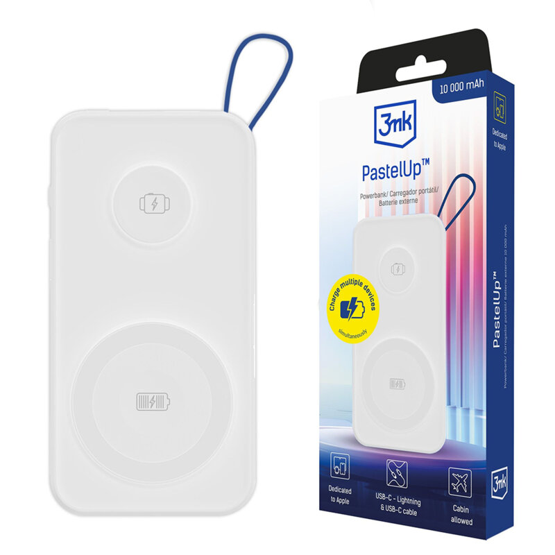 Power bank 10.000mAh 22.5W, 3mk PastelUp, alb