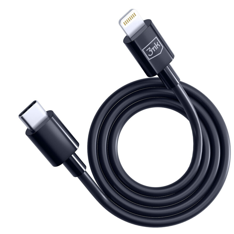 Cablu de date USB-C la Lightning 20W, 3mk Hyper, negru, 1.2m