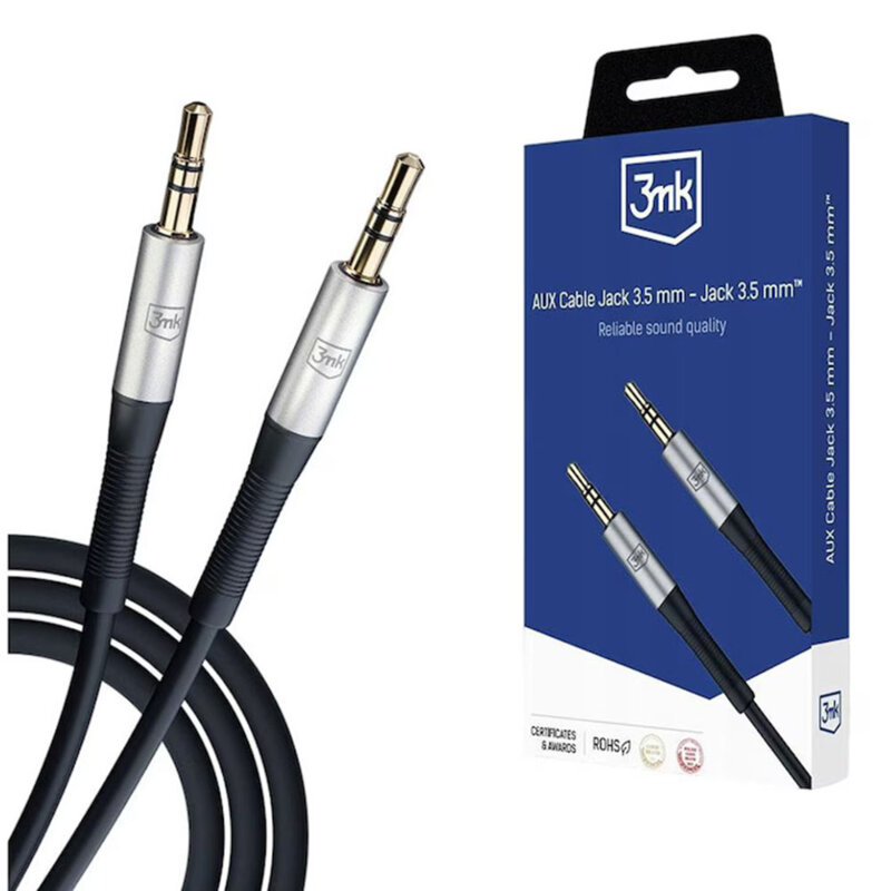 Cablu AUX 2x mini Jack 3.5mm, 3mk, negru, 1m