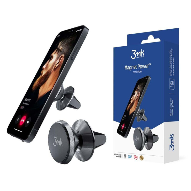 Suport auto magnetic pentru grila de ventilatie, 3mk Power, negru