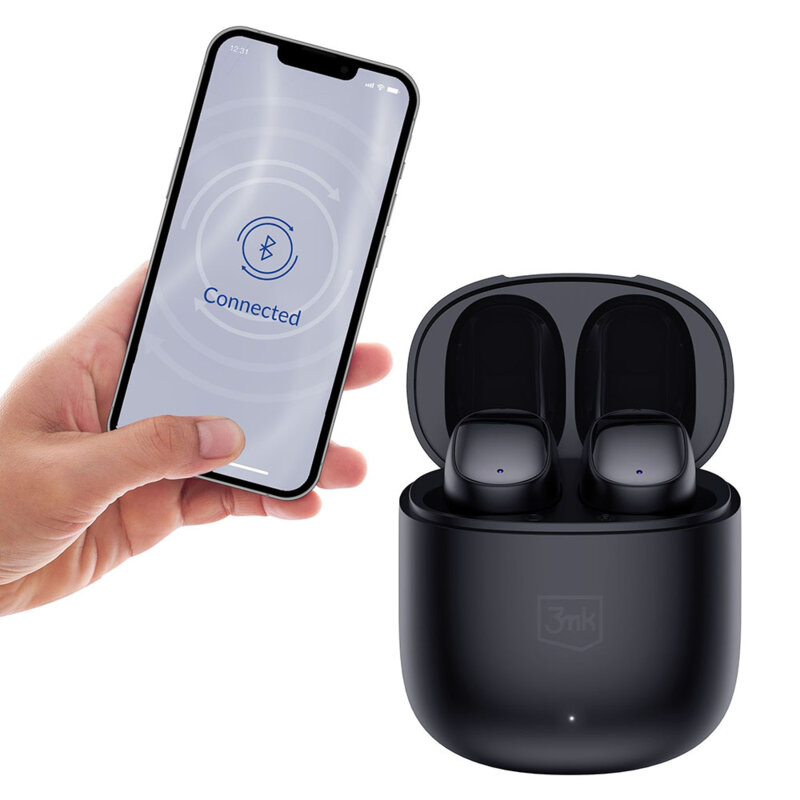 Casti wireless BT5.3 Passive Noise Cancellation, 3mk FlowBuds, negru