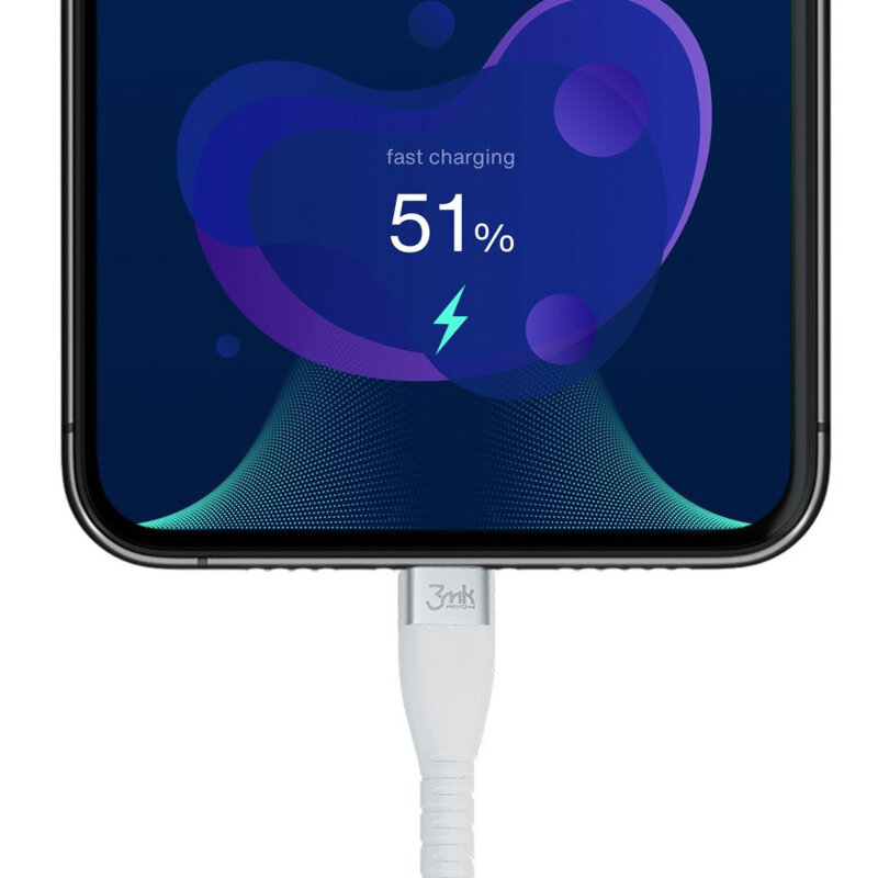 Cablu de date/incarcare USB-C 60W, 3mk Hyper Silicone, alb, 1m