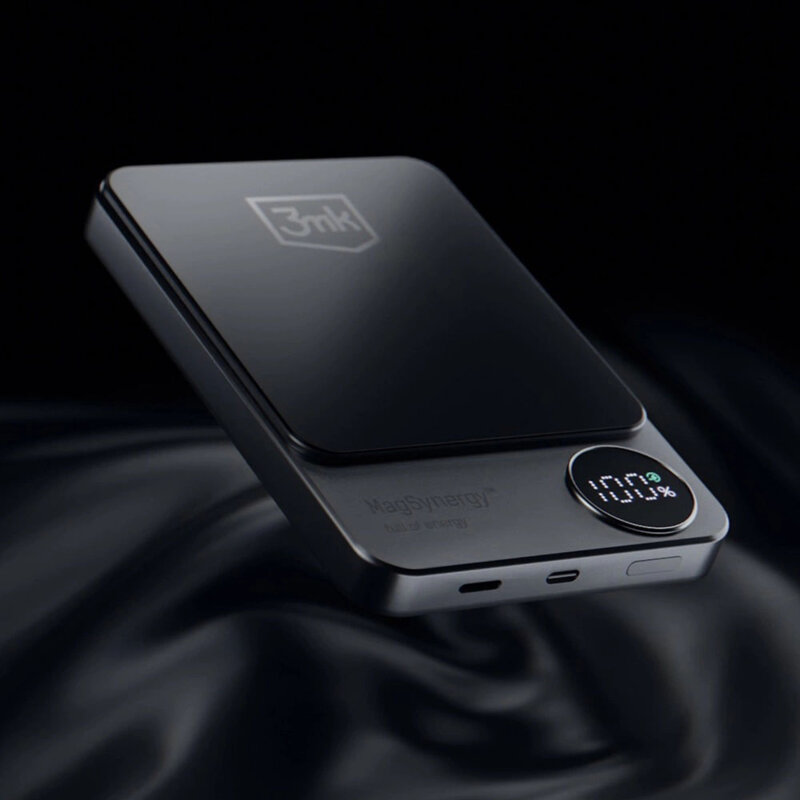 Power Bank 10000mAh cu afisaj digital, 3mk MagSynergy, gri