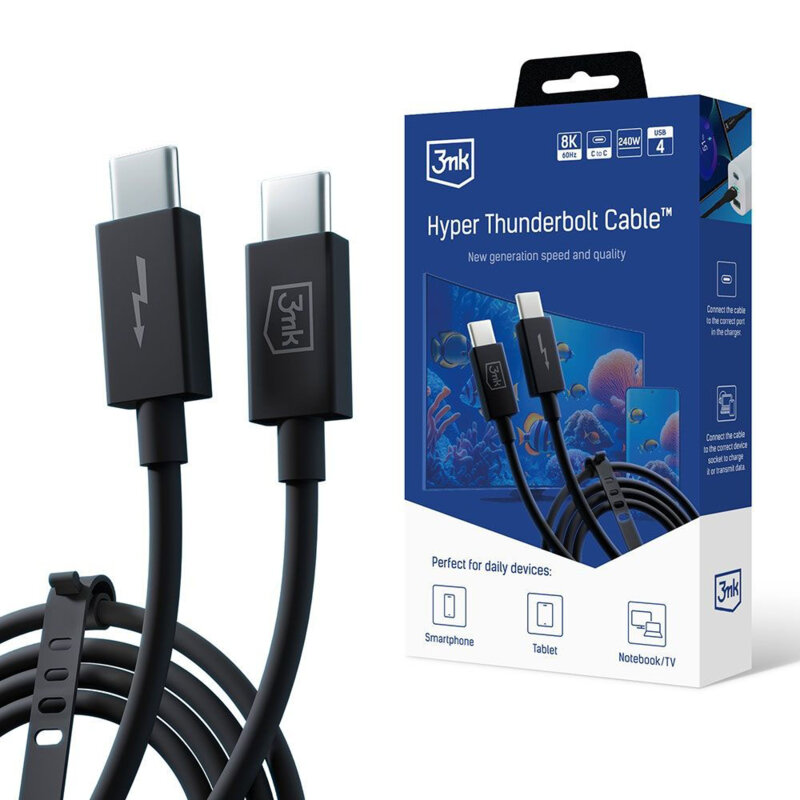 Cablu USB4 PD240W, 3mk Hyper Thunderbolt 3, 1m, negru