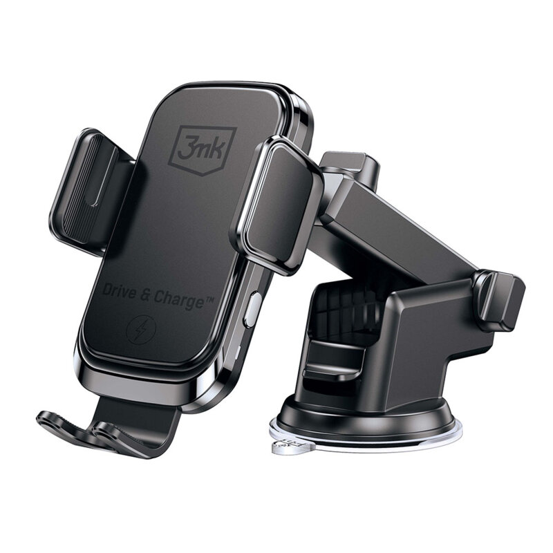Suport auto wireless 15W, 3mk Drive & Charge, negru