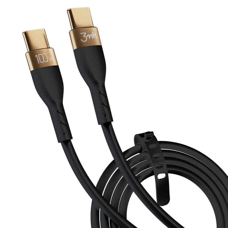 Cablu USB-C 100W, 3mk Hyper Silicone, negru, 2m