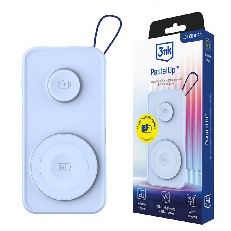 Power bank 10.000mAh 22.5W, 3mk PastelUp, bleu
