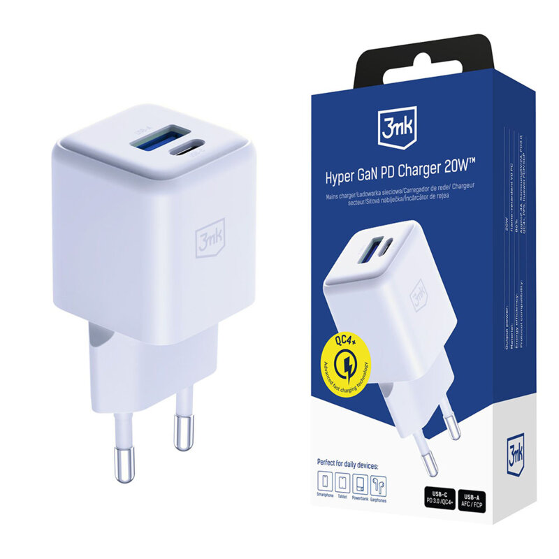 Incarcator priza USB 20W GaN QC4, 3mk Hyper, alb