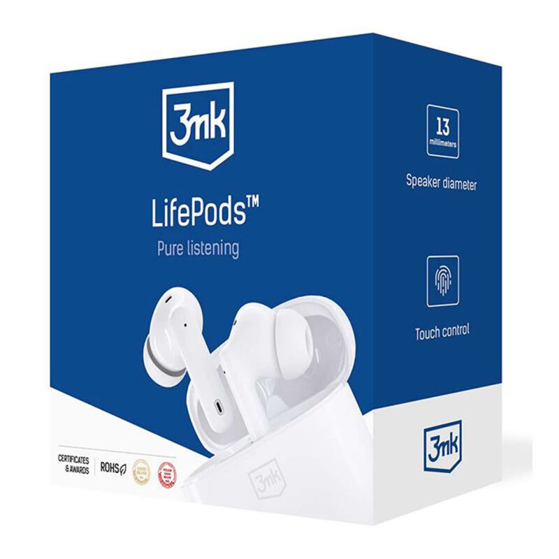 Casti wireless cu control tactil BT5.3 ANC, 3mk LifePods, alb
