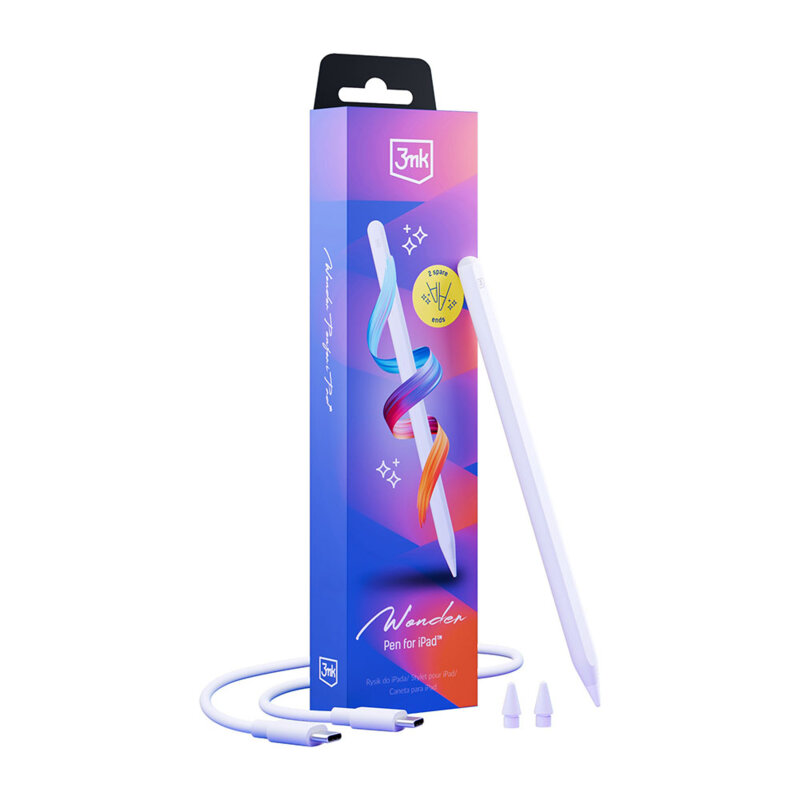 Stylus pen pentru iPad Palm Rejection, 3mk Wonder Pen, alb