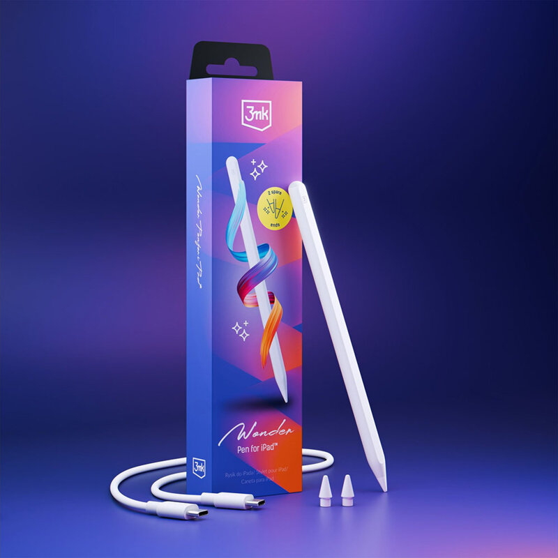 Stylus pen pentru iPad Palm Rejection, 3mk Wonder Pen, alb