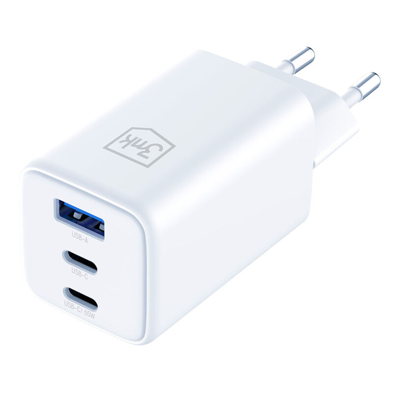 Incarcator priza USB-A/C GaN 65W, 3mk Hyper, alb