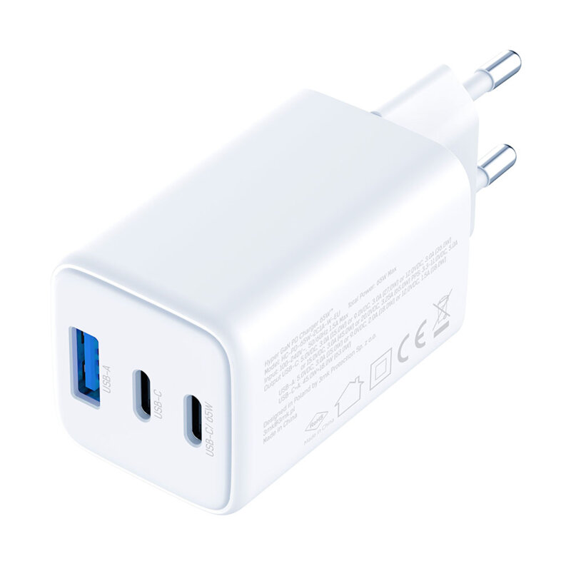 Incarcator priza USB-A/C GaN 65W, 3mk Hyper, alb