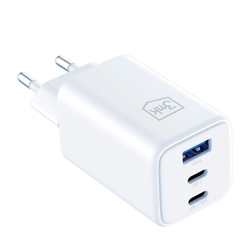 Incarcator priza USB-A/C GaN 65W, 3mk Hyper, alb