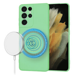 Husa silicon Samsung Galaxy S21 Ultra 5G Techsuit SoftFlex MagSafe, verde deschis