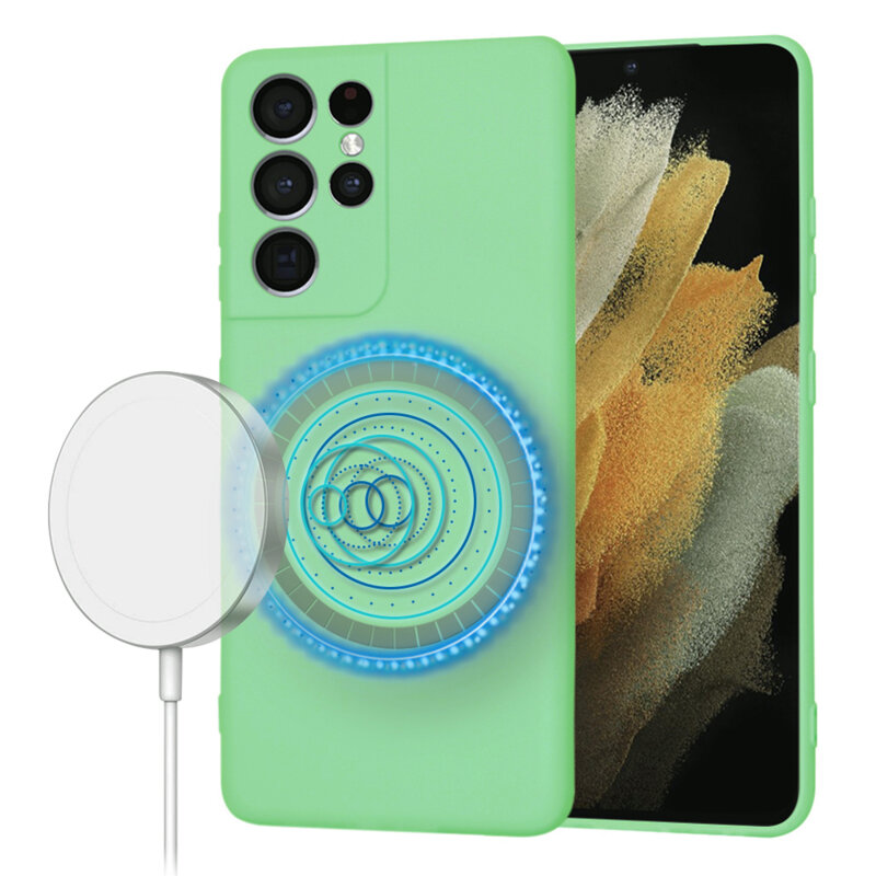 Husa silicon Samsung Galaxy S21 Ultra 5G Techsuit SoftFlex MagSafe, verde deschis