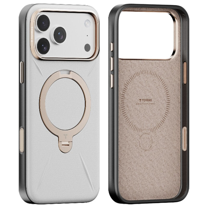 Husa iPhone 17 Pro Torras QPRO Leather Series, gri