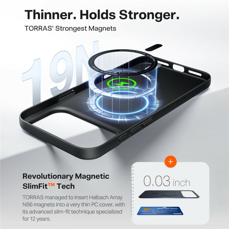 Husa iPhone 17 Pro Torras SlimFit MagSafe Series, negru