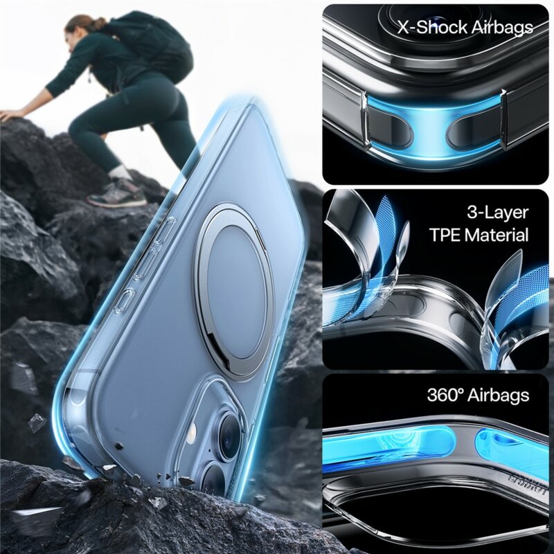 Husa iPhone 17 Torras Ostand Pro MagSafe Series, transparenta