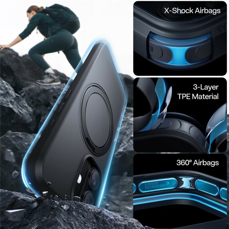 Husa iPhone 17 Torras Ostand Pro MagSafe Series, negru