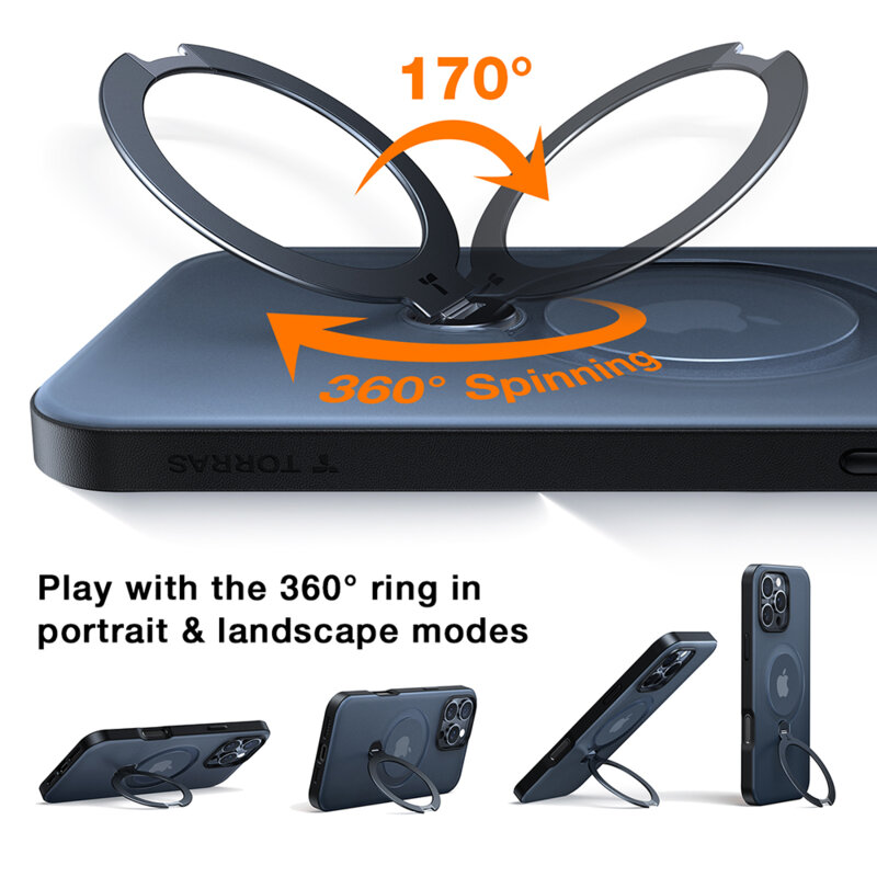 Husa iPhone 17 Pro Max Torras Ostand Spin MagSafe Series, portocaliu