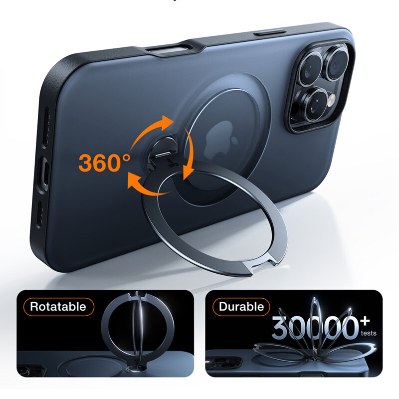 Husa iPhone 17 Pro Torras Ostand Spin MagSafe Series, negru