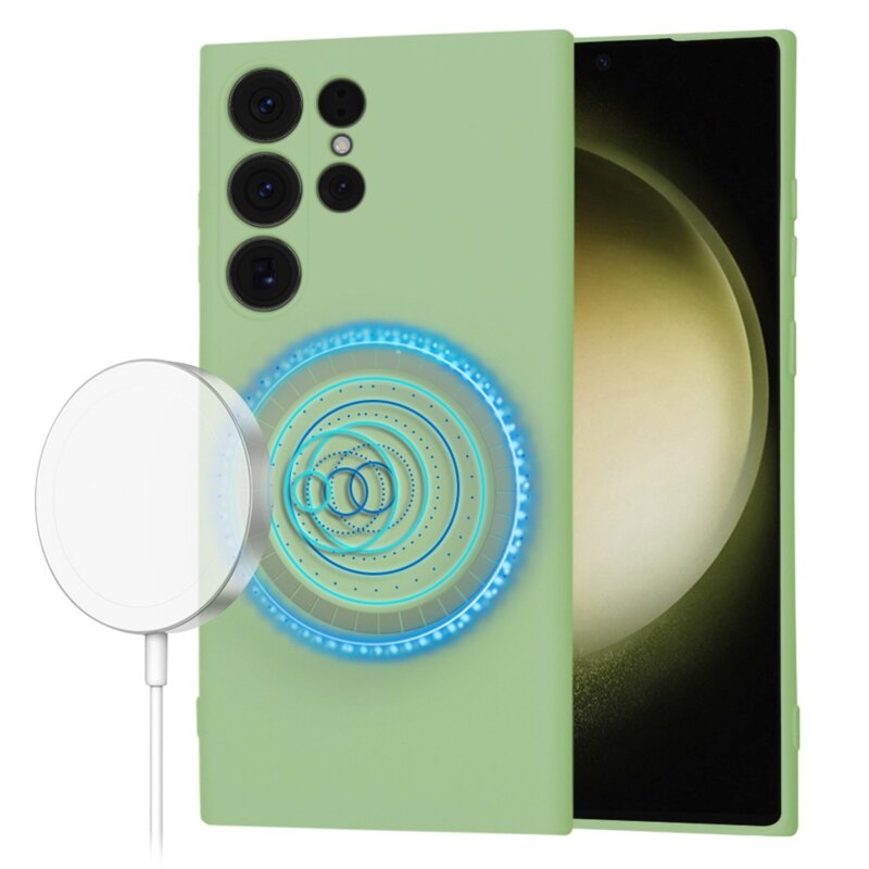 Husa silicon Samsung Galaxy S23 Ultra Techsuit SoftFlex MagSafe, verde deschis