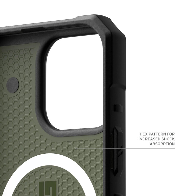 Husa iPhone 17 Pro Max UAG Pathfinder MagSafe, Olive Drab — spate/textură/ansamblu