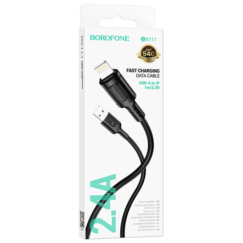Cablu de date USB la Lightning, 1m Borofone Feliz, negru, BX111