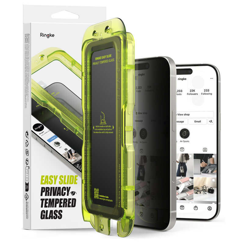 [Pachet 2x] Folie sticla iPhone 17 Pro Max Ringke Easy Slide Privacy Tempered Glass, negru