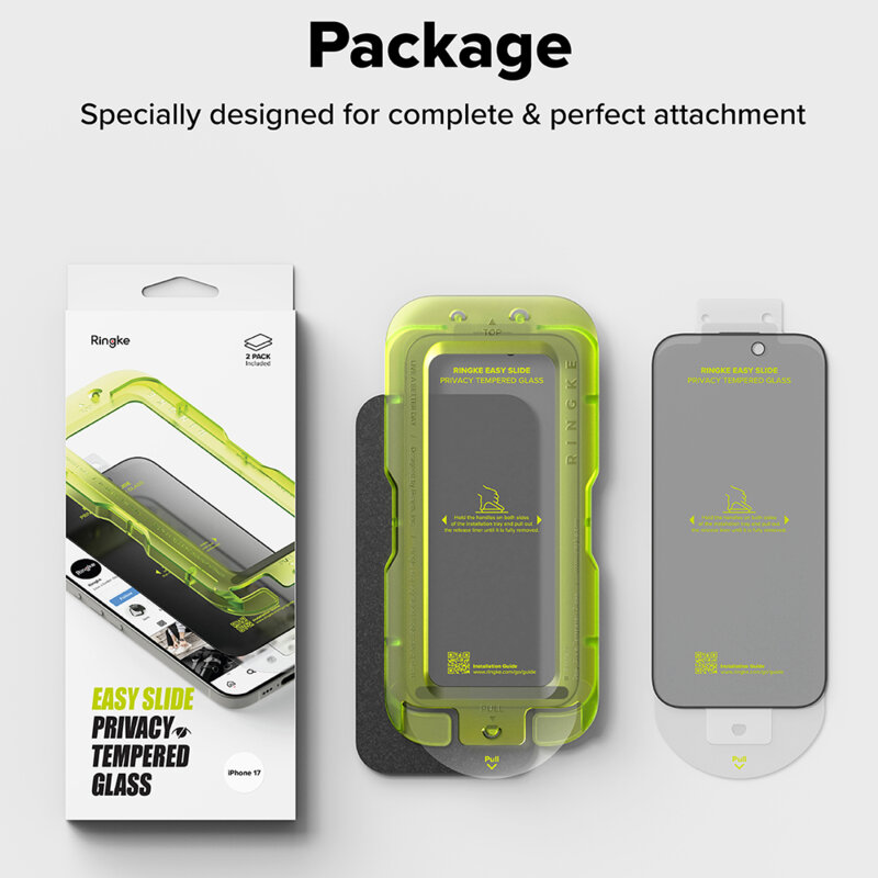 [Pachet 2x] Folie sticla iPhone 17 Pro Ringke Easy Slide Privacy Tempered Glass, negru