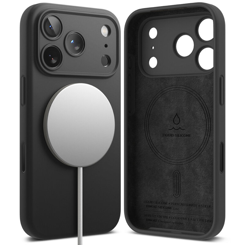 Husa iPhone 17 Pro Max Ringke Silicone Magnetic MagSafe, negru