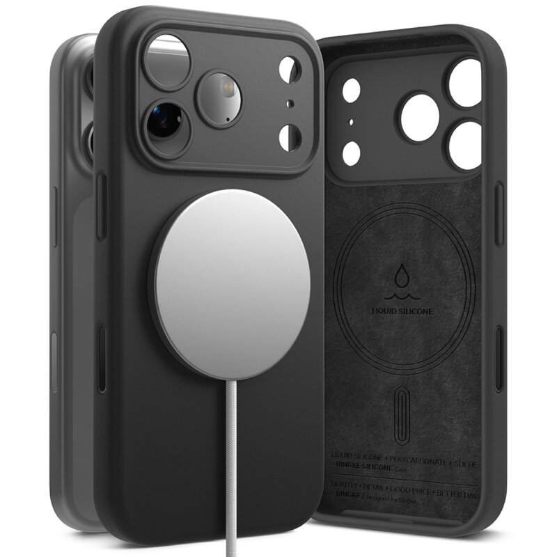 Husa iPhone 17 Pro Ringke Silicone Magnetic MagSafe, negru