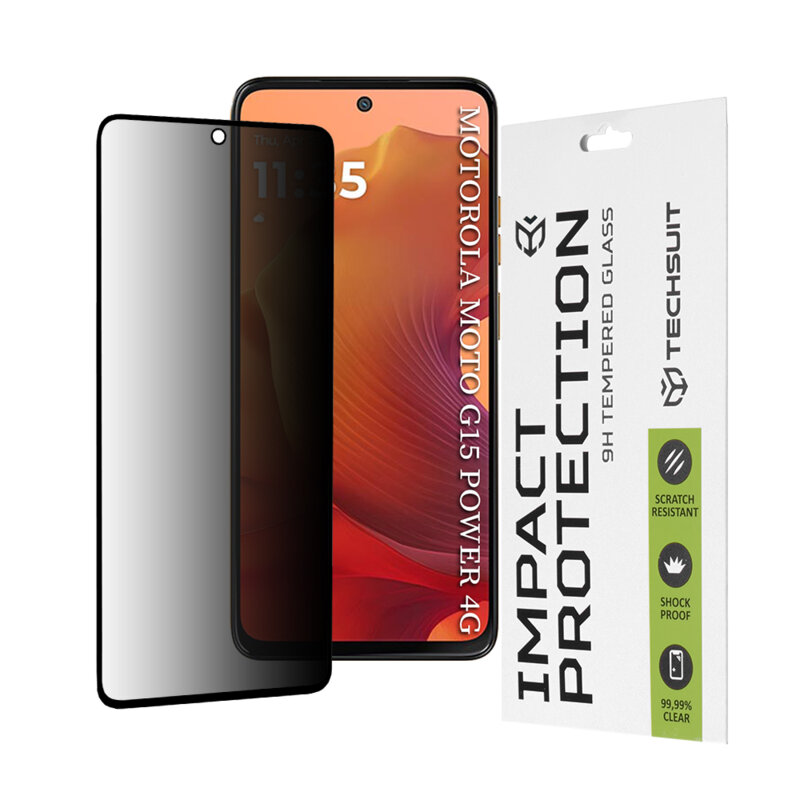 Folie sticla Motorola Moto G15 Power Techsuit 111D Privacy Full Glue, negru